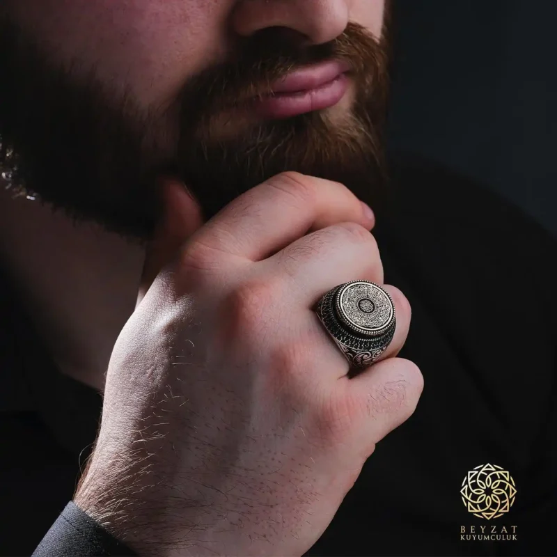 3343377798033459411_3027653227 İnşirah Suresi İşlemeli Gümüş Erkek Yüzük Modeli