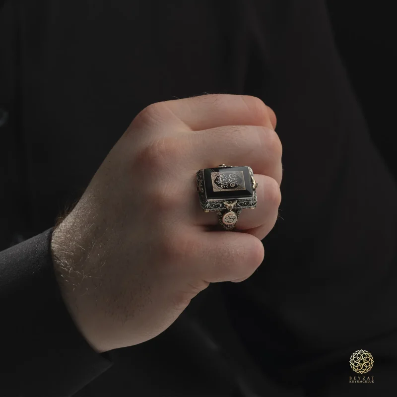 BEYZAT 2025 NISAN24080 copy Siyah Taşlı Hiç Gümüş Yüzük