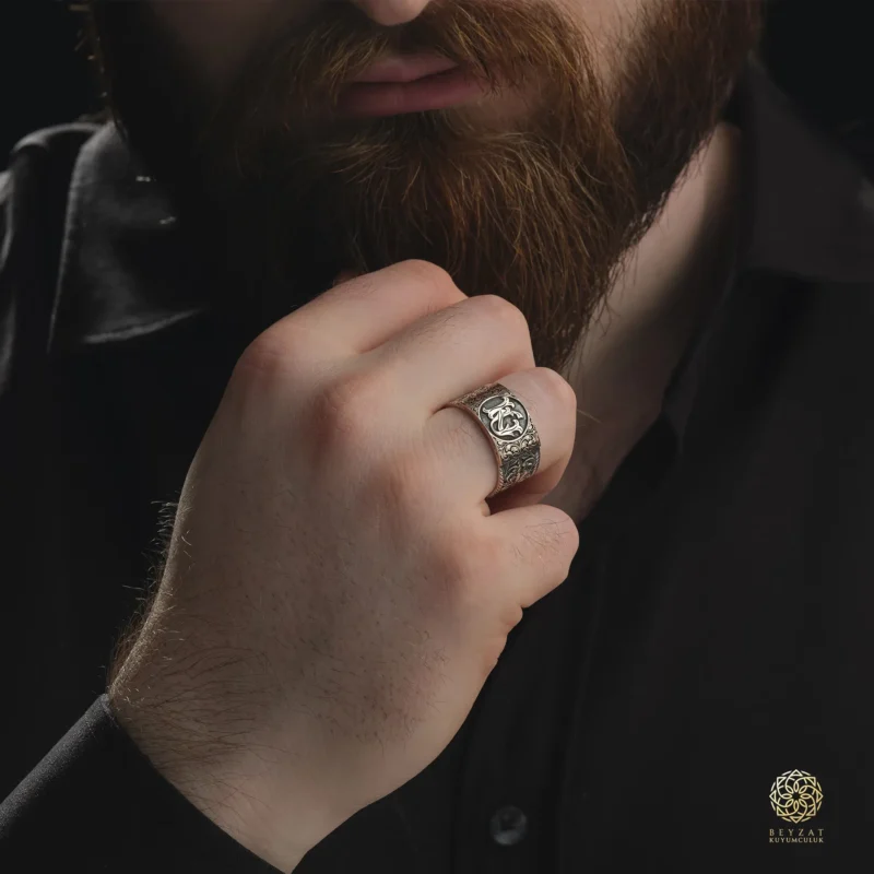 Gravürlü Monogram Harfli Gümüş Yüzük