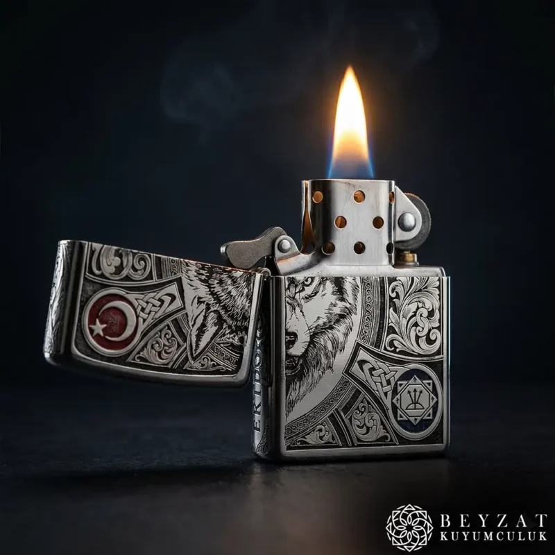1 Bozkurt Figürlü Gravürlü Benzinli Premium Tasarım Çakmak