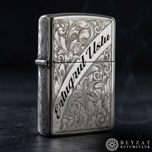 1 İsimli Gravürlü Özel İşleme Metal Çakmak Modeli