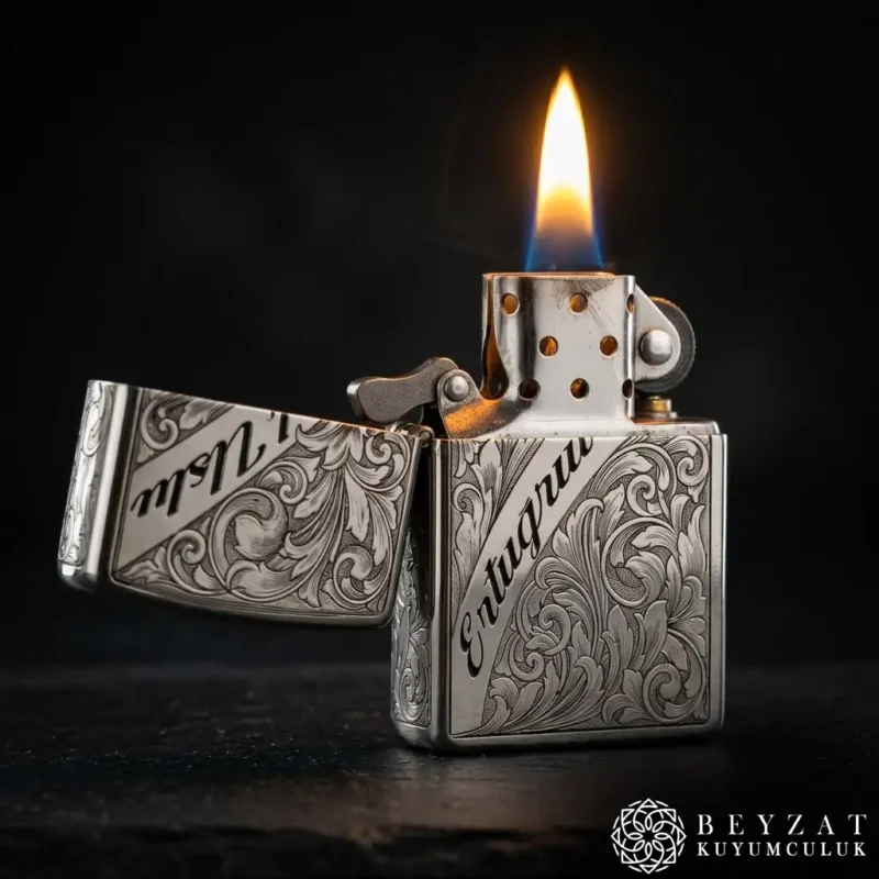 2 İsimli Gravürlü Özel İşleme Metal Çakmak Modeli