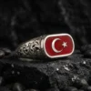 yüzükbwyzat (2) Ay Yıldız Motifli Kırmızı Zeminli 925 Ayar Gümüş Yüzük Modeli